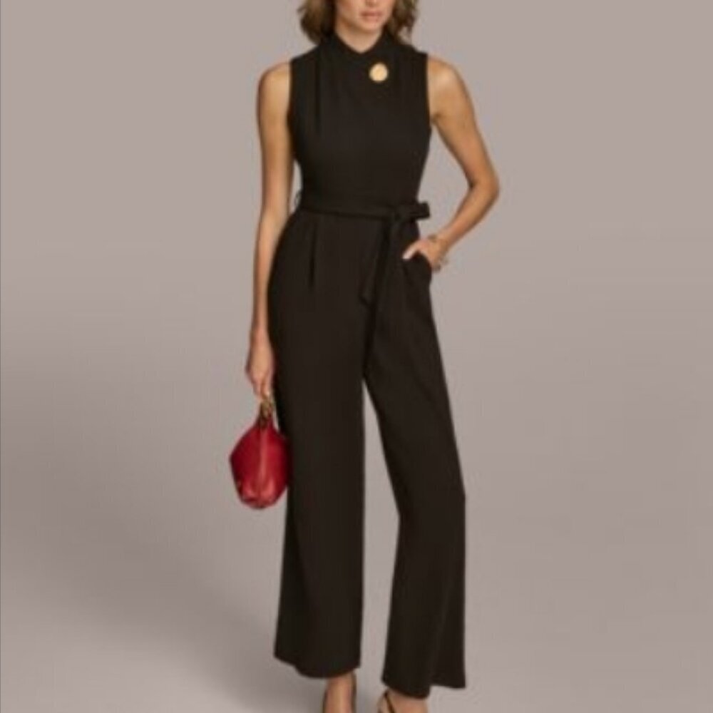 Donna Karan New York Mock-Neck Belted Jumpsuit – Black – Size 4 – NWT - Picture 2 of 8